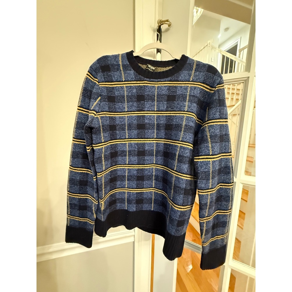 Todd Snyder Mens Blue Plaid 100% Merino Wool Crewneck Sweater Size M SW42080770
